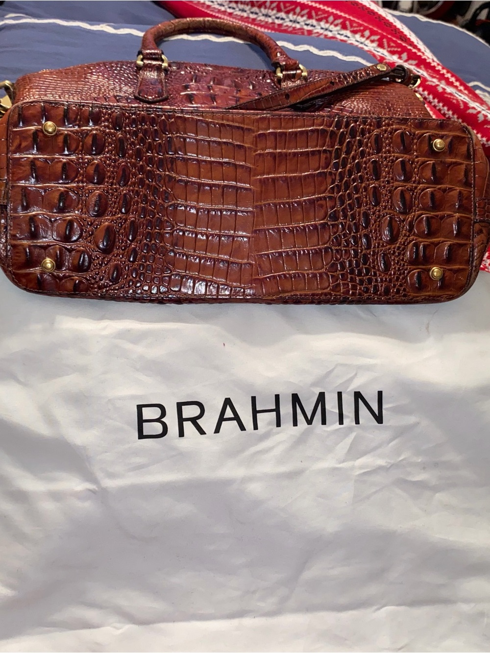 Brahmin Brown Croc-Embossed Leather Satchel